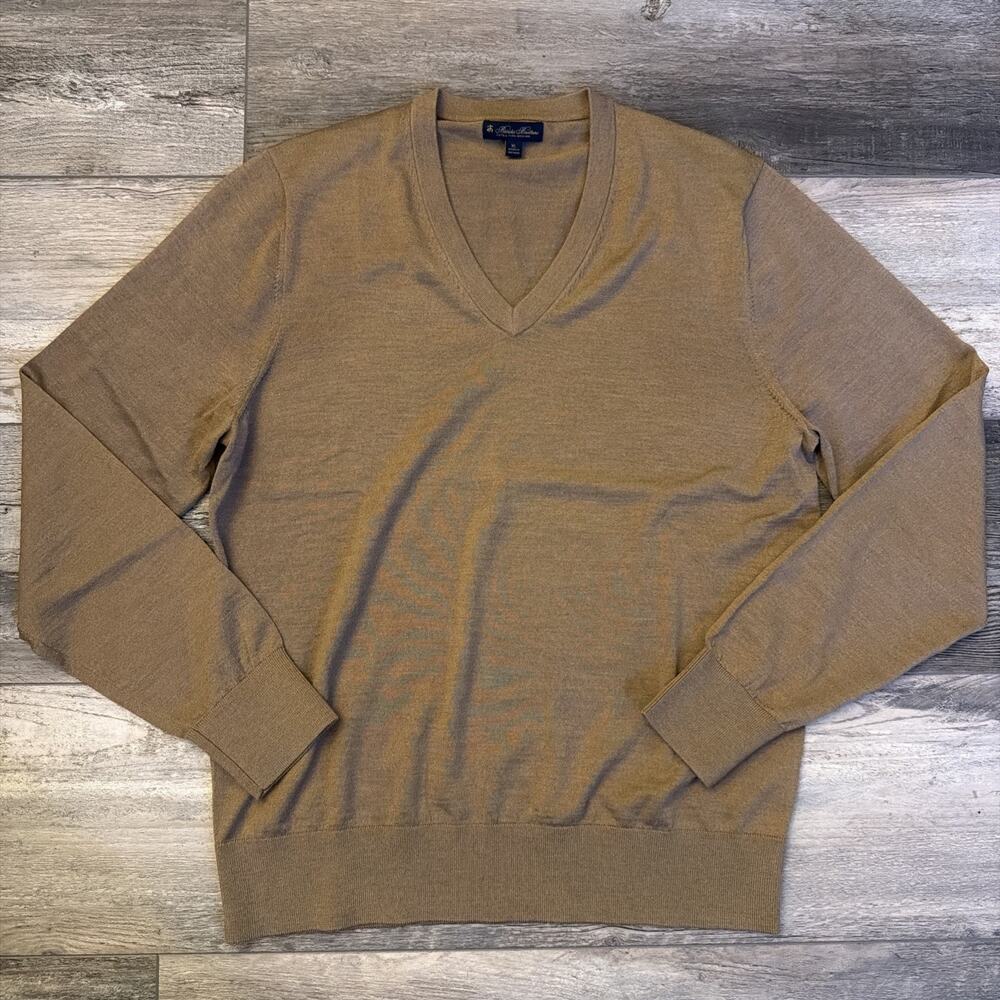 Brooks Brothers Extra Fine Merino Wool Sweater Men's XL Brown V-Neck Pullover